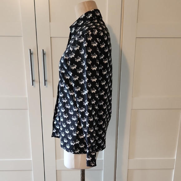Lady Manhattan Vintage Slim Fit Black White Scottie Dog Blouse Size 6 - Picture 4 of 6